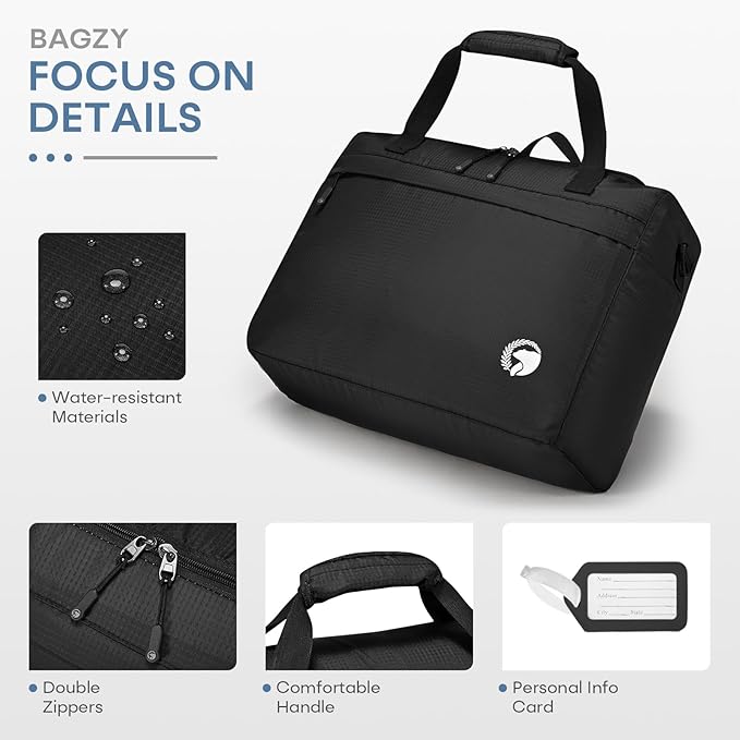40x30x15cm Personal Item Travel Bag 16x12x6 inchLightweight Gym Bag Foldable Duffle Bag Mens Water-resistant Weekender Bags for Women for Overnight Hospital Carry on Bags for Airplanes