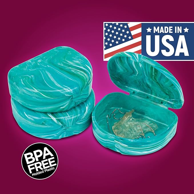 Practicon Marble Retainer Cases, Orthodontic Aligner Case, Mouth Guard Holder (3 Pack) (Teal)