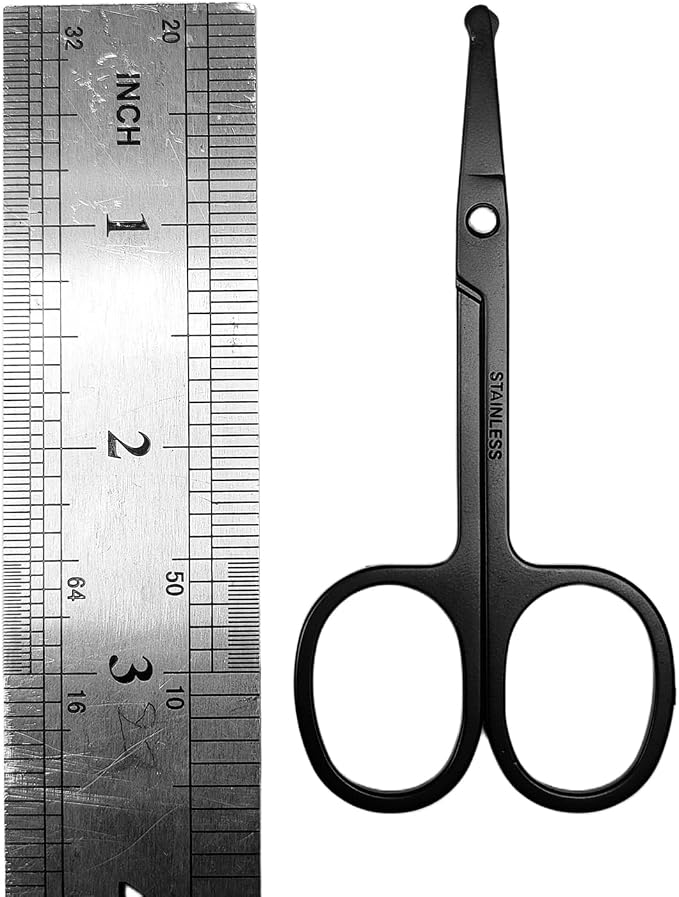 Premium Nose Hair Scissors, Ear and Nose Hair Trimmer Clipper, Curved Safety Blades with Rounded Tip for Trimming (Black)