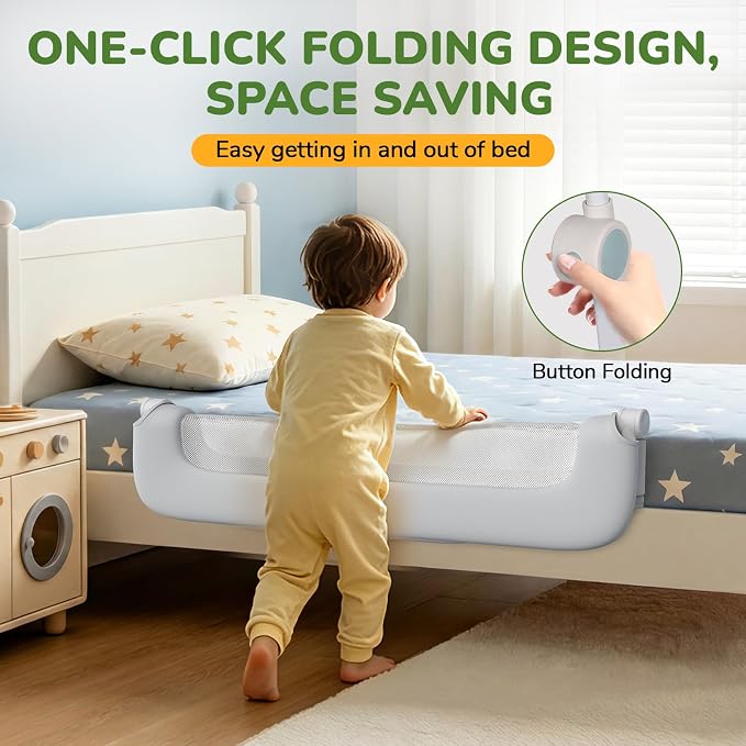 Bed Rail for Toddlers, 47 Inch Toddler Bed Rails, Bed Rail for Baby(Grey) | Adjustable Heights, Folding up Portable, Safe Metal Frame, For Baby, For Crib, Twin, Bunk, Full Size, Queen & King Bed