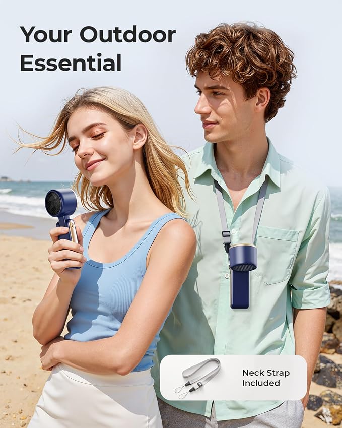 Portable Handheld Turbo Fan - 5 Gear High Speed 4000mAh Rechargeable Mini Personal Hand Fan Blow Cold Air, Battery Operated Travel Essentials, Beach Vacation, Gifts for Women, Men (Navy Blue)