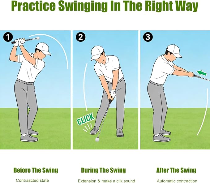 Retractable Golf Swing Aid for Golf Speed Training, Rhythm Click Golf Swing Trainer for Indoor Golf Practice & Outdoor Warm Up, Golf Grip Trainer for Improving Hitting Strength & Tempo | Retractable Golf Swing Aid