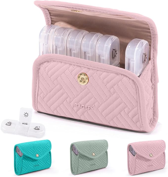 BAGSFY Weekly Pill Organizer 3 Times a Day in a Cute Fabric Pill Case, Medicine Pill Organizer, Pill Box, Portable Travel Pill Case, Pill Container for Medication, Vitamins, Fish Oils, Supplements