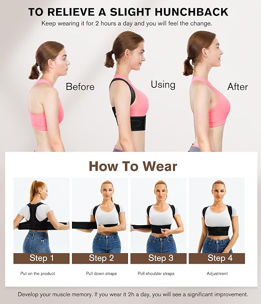 URSEXYLY Back Brace and Posture Corrector for Women and Men, Lightweight Shoulder Straightener Adjustable Full Back Support,Back Pain Relief Spine Corrector (Black, XL/2XL)