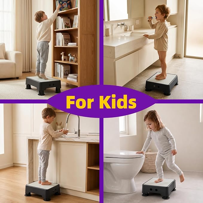 Adjustable Step Stool, 700 LBS Capacity Safety Bed Step for Seniors, Exercise Setp Platform, Portable Stair Assist for Elderly, Wide Step up for Kitchen, Car, Bedside & Shower, Grey