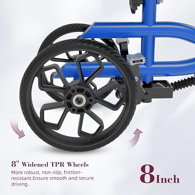 Lightweight Knee Scooter Crutch Alternative, Foldable & Adjustable Knee Scooter for Adults for Foot Surgery, Steerable Knee Walker with Detachable Storage Basket, Includes DIY Stickers-Blue