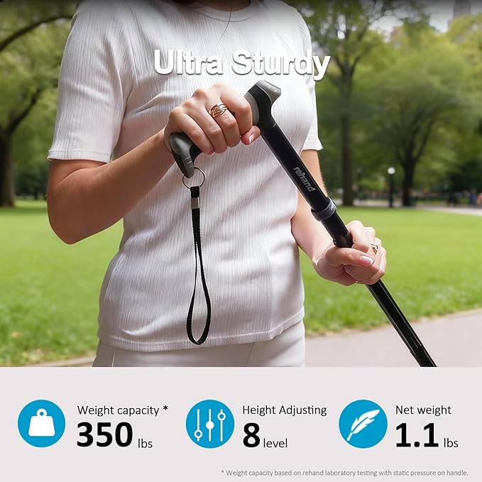 REHAND Walking Cane for Men & Women - Foldable, Adjustable, Lightweight, Self Standing Pivot Walking Cane, Soft Handle Grip, with Travel Bag, Walking Sticks for Seniors & Adults