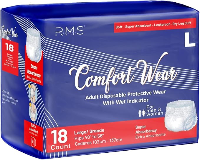 Comfort Wear Adult Pull-Ups Large (40–56″), 18 Count | Leak-Cuff Protection Disposable Incontinence Underwear with Extra Absorbency 10g SAP & Wetness Indicator for Men & Women