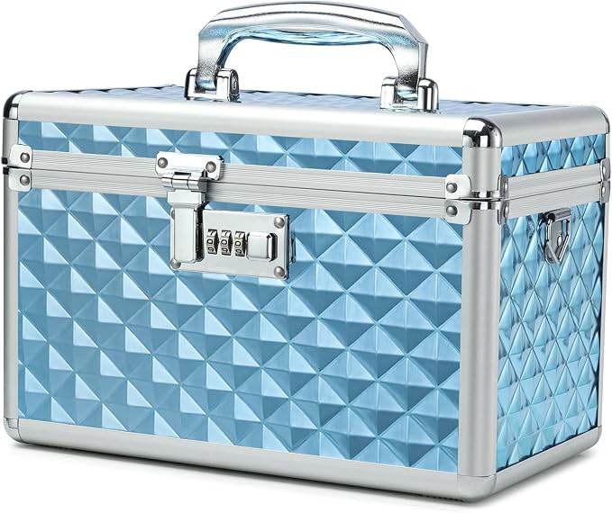 Storage Lock Box with Combination Lock, Lockable Medicine Storage Box, Empty First Aid Box, Security Lock Box, Multipurpose Locking Box for Home and Outdoor Use (Blue, Medium)
