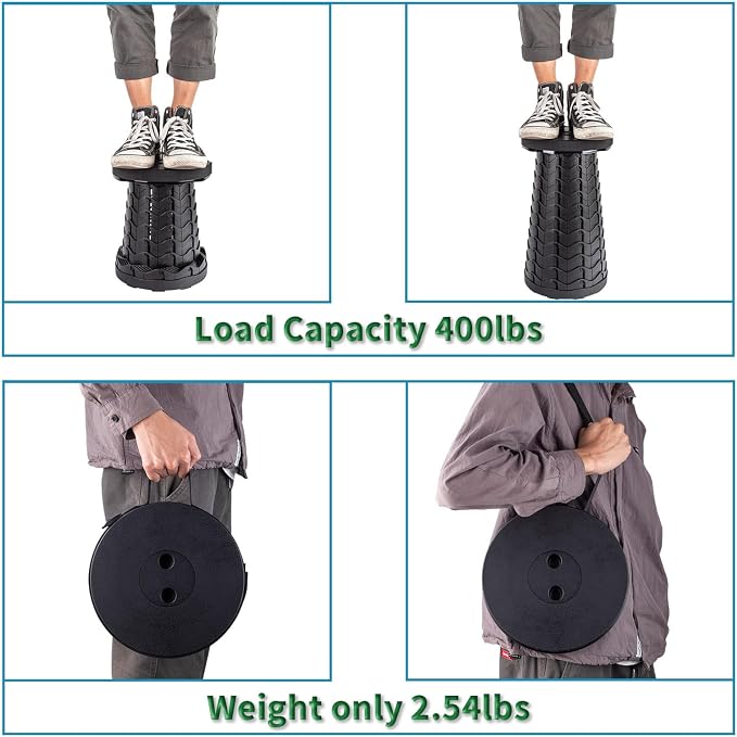 2-Pack Collapsible Stool, Load Capacity 400lbs, Lightweight Yet Sturdy, Upgraded Portable Stool for Camping Fishing Hiking BBQ