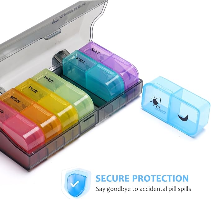 Weekly Pill Organizer 2 Times a Day, AP PM Pill Box，Detachable Pill Case | Food-Grade Material,Travel-Friendly,7 Day Pill Container Medium,Compartment holds up to 6 fish oil or 10 vitamin-Translucent