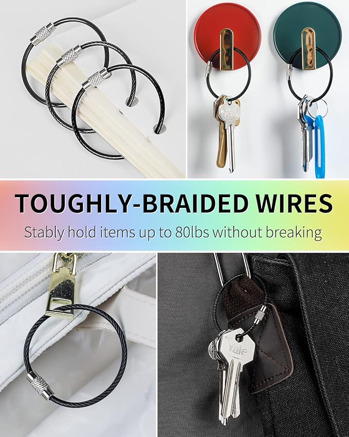 Uniclife 4 Inch Wire Keychain Cable Heavy Duty Stainless Steel Key Ring | Large Holder for Luggage Tag Keeper Travel, 1.8 mm Braided, 4.8 Inch Length, 1.6 Diameter, 80 lbs Hold, Corrosion Resistant
