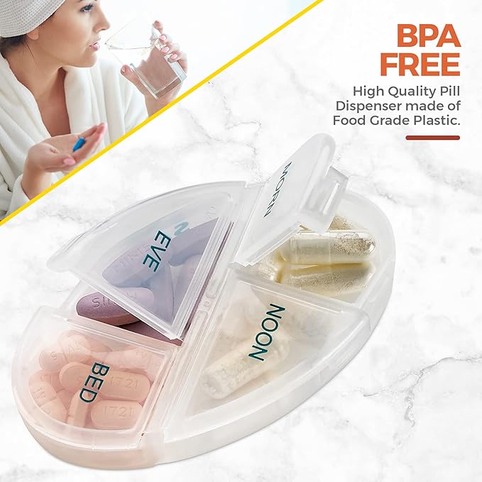 MEDca Weekly Pill Organizer, Pack of 2 Dispensers, 7 Stackable Compartments Four Times-a-Day - Morning, Noon, Evening, and Bedtime, Grey