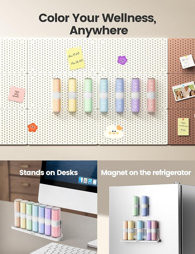 Magnetic Weekly Pill Organizer 2 Times a Day, AM PM Pill Box 7 Day, Removable Large Twice Medicine Pill Case, Medication Container Holder for Vitamins and Supplements, Rainbow