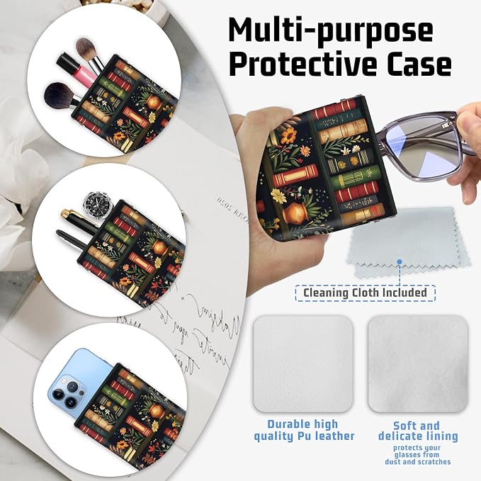 Soft Sunglasses Eyeglass Glasses Case,7x3.5inch Portable PU Leather Squeeze Top Holder Bag Pouch for Women Men