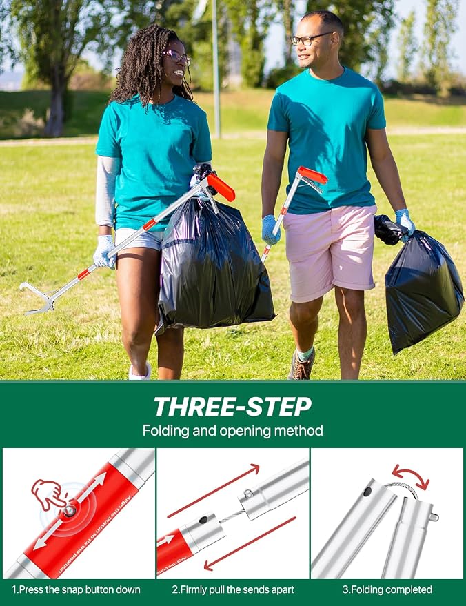 Grabber Reacher Tool, 50" Foldable Snake Grabber | Extra Long Grabber for Elderly Reaching Tool Heavy Duty Pickup Trash Picker Upper Equipment Fire Tongs Snake Tong