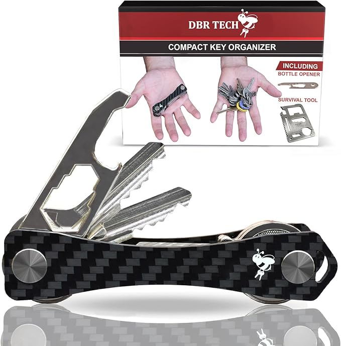 Carbon Fiber Compact Key Holder, Premium Smart Key Organizer Keychain (4-20 Slots), Heavy Duty Minimalist Multikey Folding Pocket Keyholder, Durable Locking Mechanism, Slick Slim Quiet Profile
