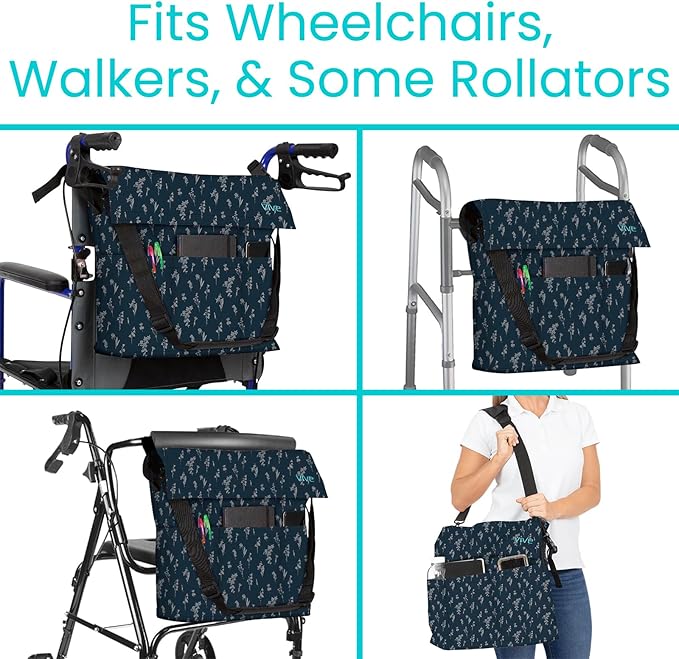 Vive XL Wheelchair Accessories Bag - Waterproof, Scratch-Resistant, Double-Stitched, Machine Washable for Adults, Seniors, 15 Colors - Storage Walker Backpack to Hang on Back