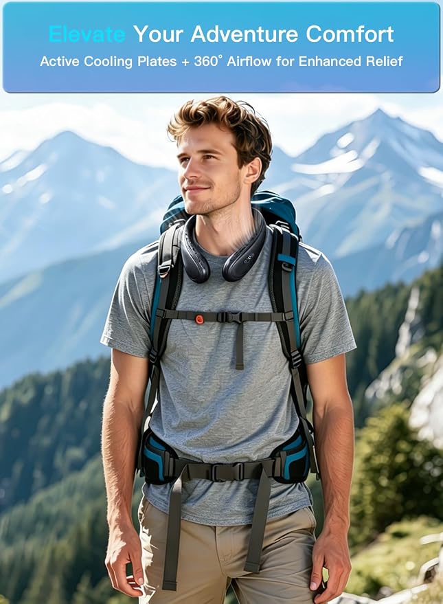 Neck Air Conditioner Portable, Upward & Downward Back Airflow, Large Cooling Plate & NTC Control, 6000mAh Bladeless Wearable Fan, 6 Speeds for Outdoor, Travel, Office, Golf