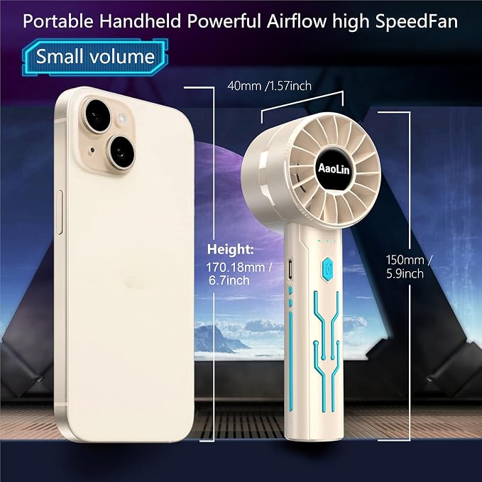 Portable High Speed Mini Handheld Fan, USB Rechargeable Neck Personal Mini Fan(7000 RPM high speed motor,Lasts 4-16 Hours) 4-speed powerful Wind Fans for Summer Outdoor Traveling,Gifts for Kids