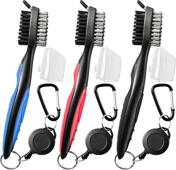 POIKSHARK Golf Club Brush and Club Groove Cleaner with Retractable Zip-line and Aluminum Carabiner Cleaning Tools