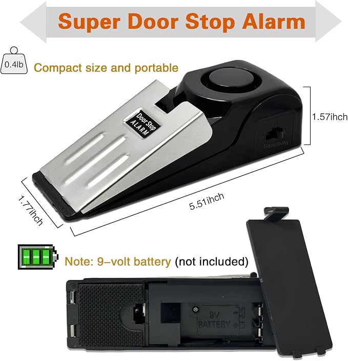 HNHMT 2 Pack Portable Door Stop Alarm, Door Stopper with 120db Loud Security Alarm, Travel Door, Doorstops Wedge Sensors Security Devices for Traveling Apartment Hotel and Home (Black)