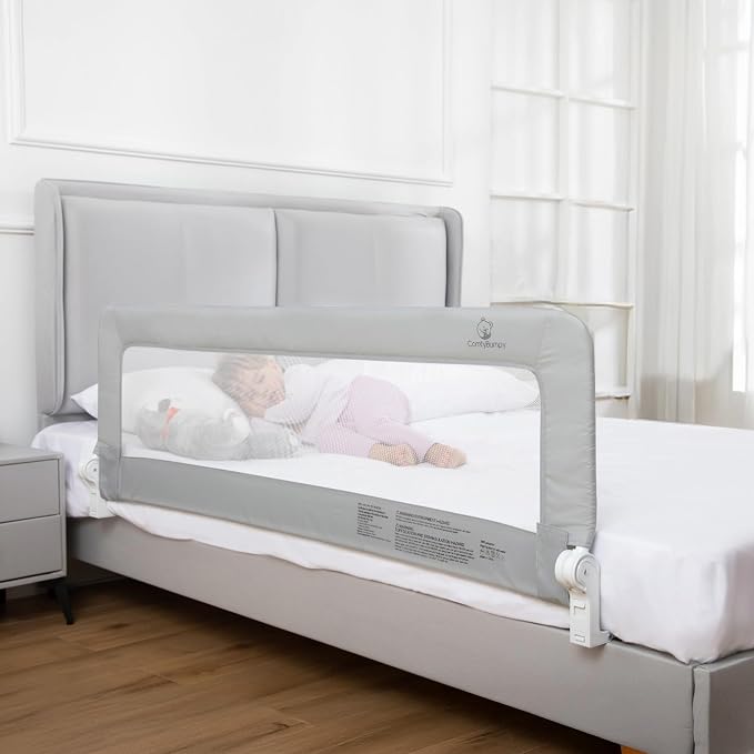 ComfyBumpy 1-Pack Bed Rail for Toddlers 55.5" L x 19.5" H | Toddler Bed Rails for Twin, Full, Queen & King Mattress Size | Swing Down Rail Guard | Mattress Side Rail for Kids | Gray