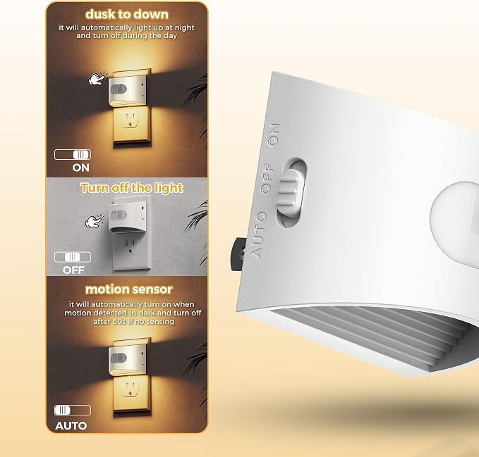 L LOHAS LED Night Light with Motion Sensor & Dusk to Dawn Sensor, 3CCT | Night Lights Plug into Wall, Motion Activated Night Light, White Housing 4 Pack