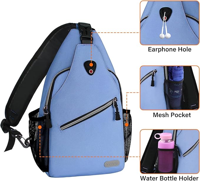 MOSISO Small Sling Bag for Men, Crossbody Shoulder Chest Daypack Bag | Sling Backpack for Casual Travel Hiking