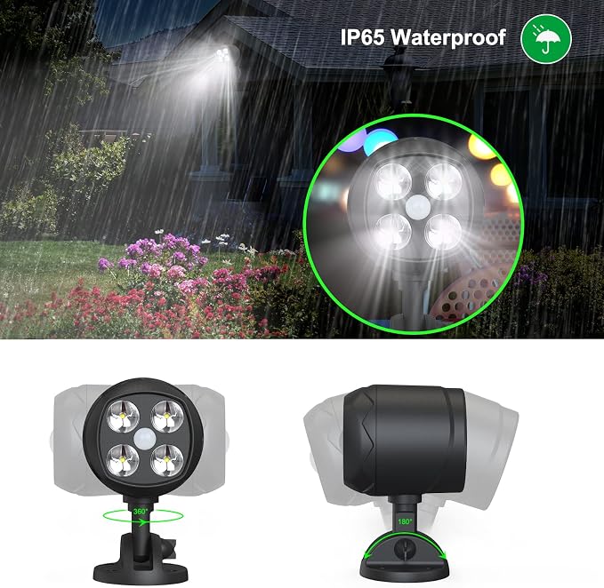Motion Sensor Outdoor Lights, Battery Operated 600LM Motion Detector Security Lights, Black (1 Pack)