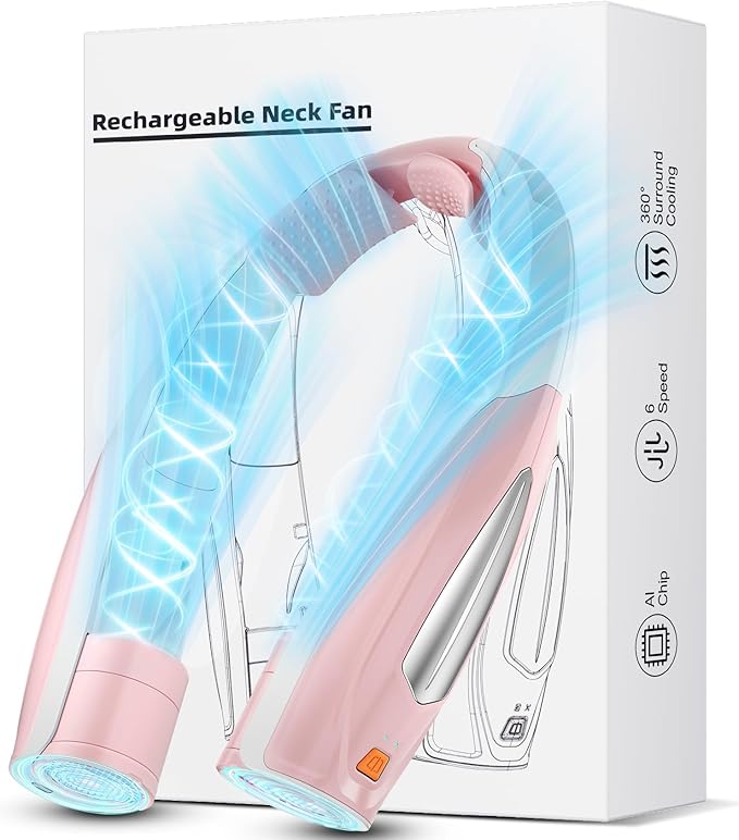 Hionly AI Neck Fan, 6 Speeds Adjustable Portable Personal Fan Rechargeable, 6000 mAh Battery Faster Cooling Wearable, Ultra Quiet for Home, Office, Travel, Outdoor