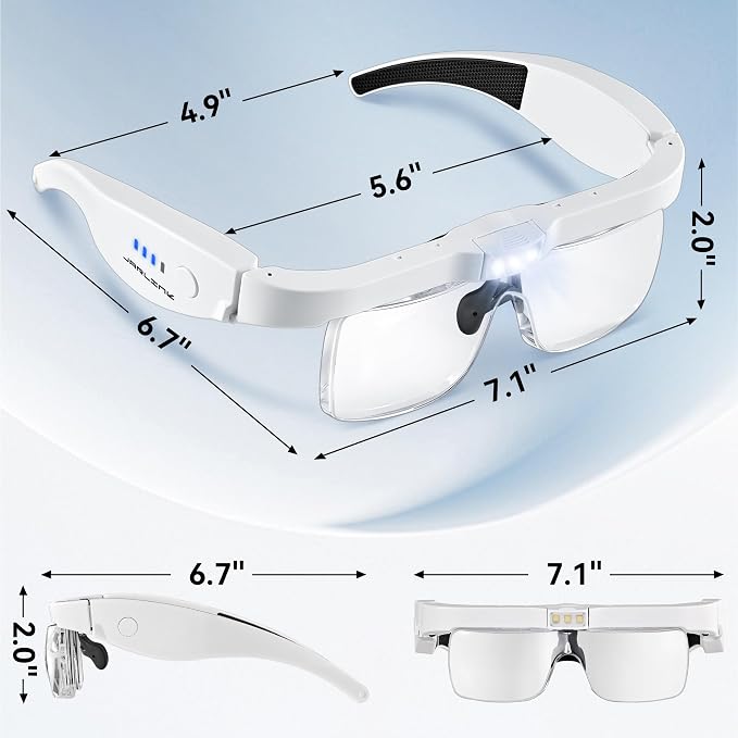 JARLINK Magnifying Glass with Light, 5 Lenses, Rechargeable Headset | Features 5 Lenses (0.75-4.0X) and 3 LED Lights. Rechargeable Headset Magnifier for Close Work, Crafts, and Model Makers