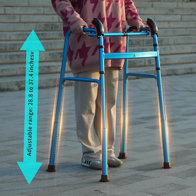 Foldable Stair Climbing Walker for Seniors | Adjustable Height, Wheel-Free Walking Aid, Lightweight Aluminum Alloy, Supports Up to 300lbs, Portable Stair Assist Bar