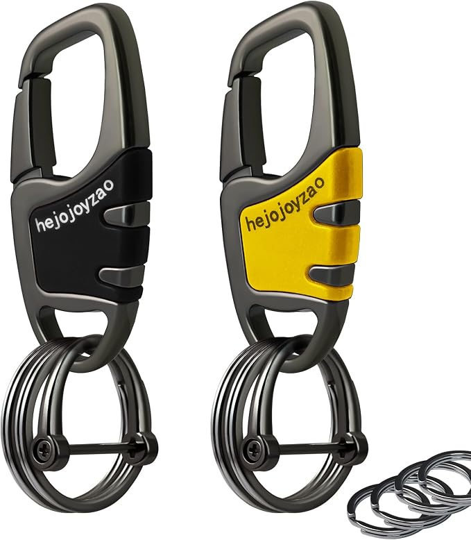 Keychain Carabiner Clip,Heavy Duty Belt Loop Car Key Ring Holder | Durable metal build, mens EDC accessory, 4 key rings, secure locking D-ring, fits belt loops, holds home, car key fobs