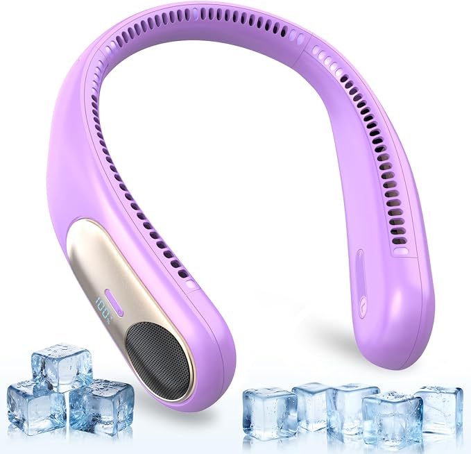 Portable Neck Fan, Personal Wearable Bladeless Fan for Outdoor Indoor, LED Display, 360° Cooling, 4-Speeds, 6000mAh USB Rechargeable, Birthday Gifts for Men Women Dad Mom (Purple)