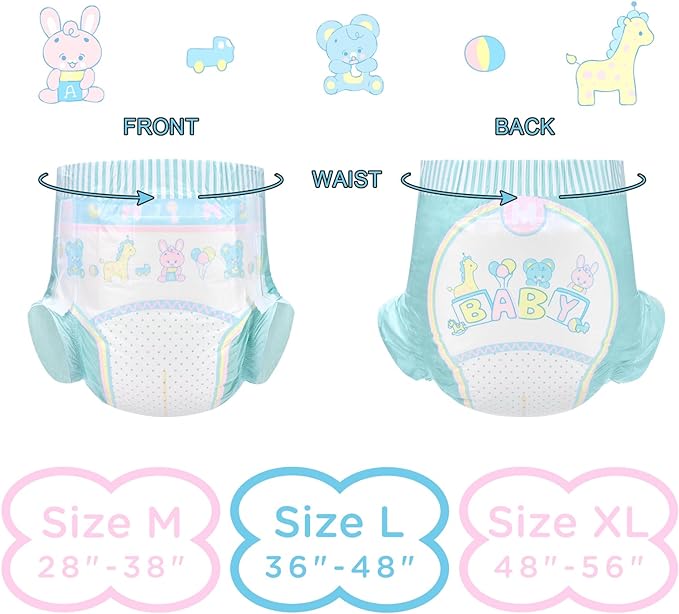 Littleforbig Adjustable Hook-and-Loop Fastener Closure Adult Printed Cloth Back Diaper 10 Pieces - Baby Parade (Large 36"-48")