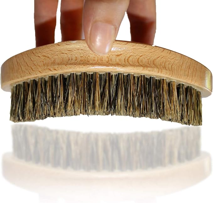 Kingston Grooming Co. Boar Bristle 360 Wave Brush for Men, Hair & Beard | Soft boar hair brush for beards, hair & 360 waves. Military palm style brush. Perfect for normal to thin hair with travel box