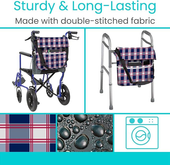 Vive XL Wheelchair Bag - Waterproof, Scratch-Resistant, Double-Stitched, Machine Washable Accessory for Adults, Seniors, 15 Colors - Storage Walker Backpack to Hang on Back of Wheel Chair