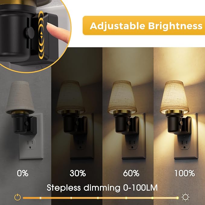 L LOHAS LED Night Lights Plug into Wall, Linen Fabric Night Light | Round Platform Decor Vintage Nightlight with Dusk to Dawn Sensor,0-100LM Dimmable,for Bedroom Living Room Hallway