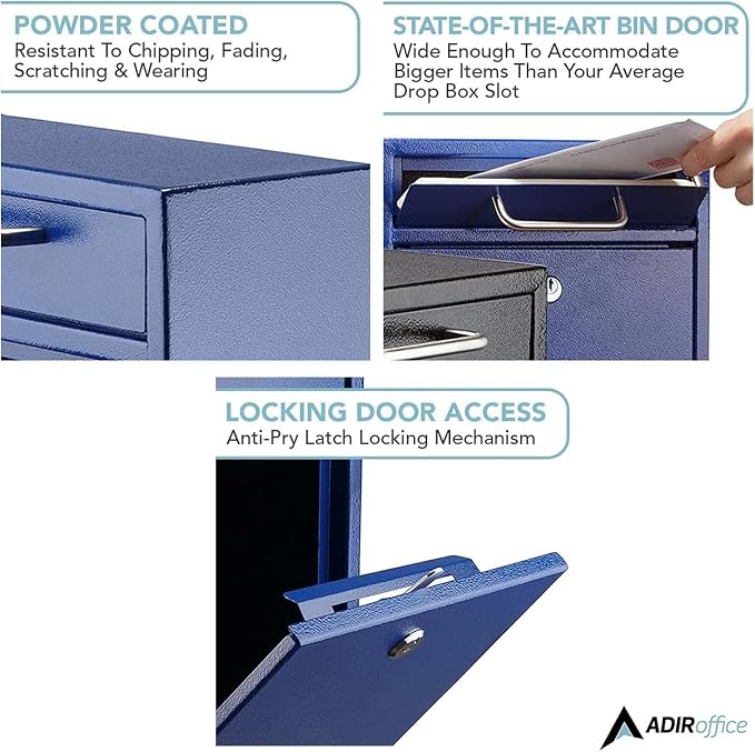 AdirOffice Wall Mount Mailbox - Mailbox with Lock and Keys- Durable Wall Mounted Locking Mailbox and Cash Drop Box for House, Apartments and Bussiness After Hours Deposits