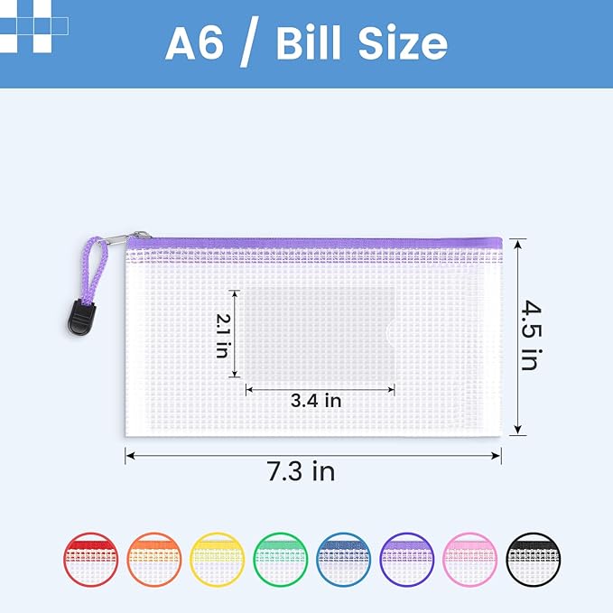 Sooez 24 Pack Mesh Zipper Pouch Bags with Label Pocket, A6 (9.1×4.7 in) Small Pencil Case Pouch for Organizing, Clear Plastic Pencil Pouches Bulk for School Supplies Storage, Money Envelopes for Cash