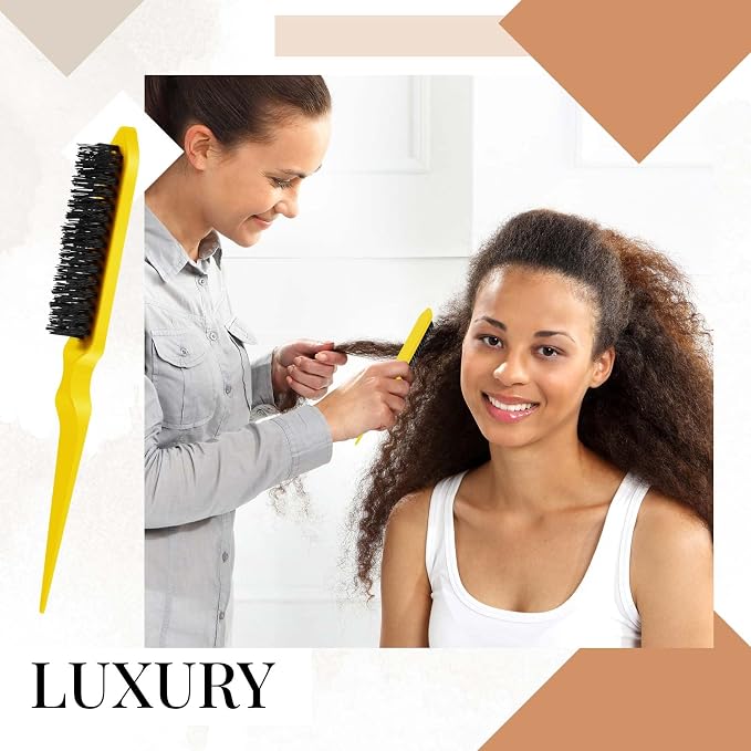 Geiserailie 3 Pcs Slick Back Hair Brush Set Bristle Brush Edge Control Teasing Comb for Women Black Hair(Yellow)