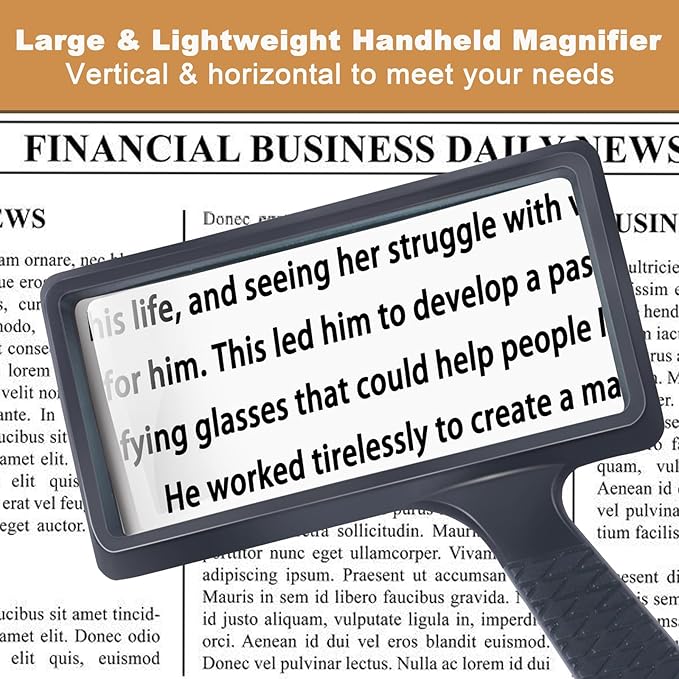 5X Rectangle Reading Magnifier, Large Handheld Magnifying Glass Scratch Resistant Glass Lens Seniors Reading, Hobbies, Repair, Observation(Black)