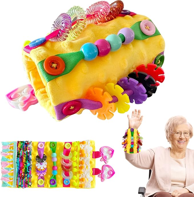 Sensory Aids for Alzheimer Patients for Therapy and Anxiety Relief Autistic Dementia Sensory Mat Fidget Wrist Cuff ASD ADHD OCD (Orange)
