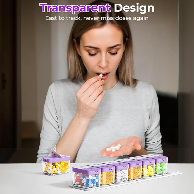 Odaro Extra Large Weekly Pill Organizer 2 Times A Day, Pill Box 7 Day Am Pm to Hold Daily Medicine Vitamin and Supplements - Purple