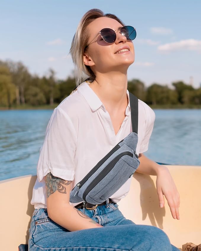 WATERFLY Small Fanny Pack Crossbody Lightweight Waist Bag for Woman Man | Adjustable extender strap, Slim compact, Water-resistant durable material, Breathable back pad, Multi-scene for travel, daily