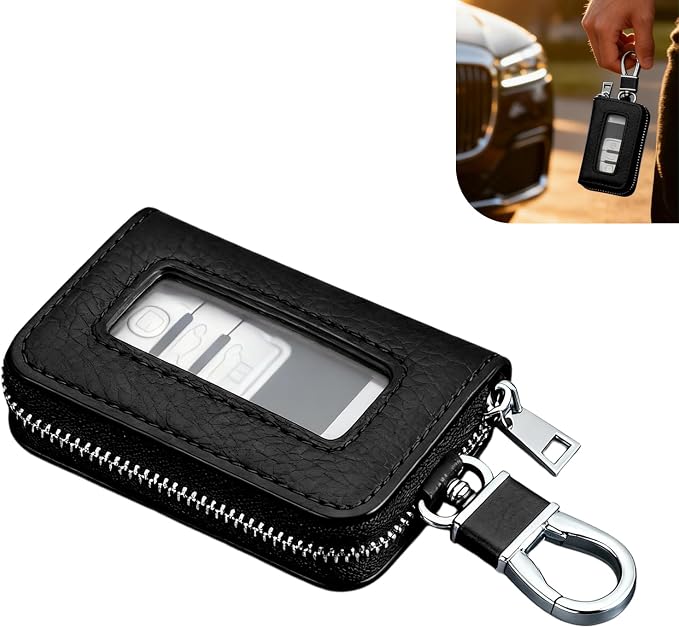 1PC Car Key Fob Case, Leather Car Key Holder for Purse, Automotive Smart Key fob Holder with Hook, for Remote Key Fob
