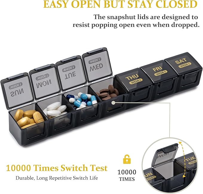 Monthly Pill Organizer, 28 Day Pill Box 1 Time a Day with Dust-Proof Case, Large 4 Weeks a Month Pill Case Container, Daily Vitamin Case Box for Pills/Medicine/Fish Oil/Supplements（Colorful）