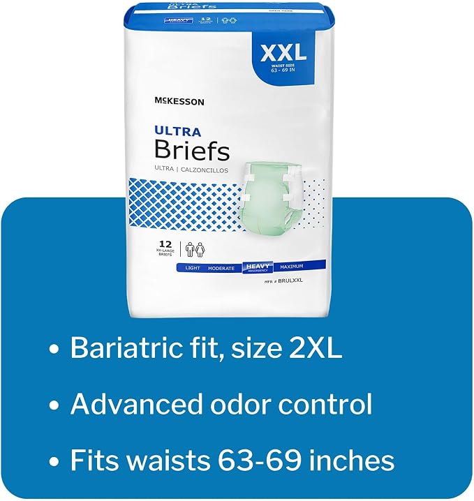 McKesson Ultra Briefs, Heavy Absorbency, Unisex, Disposable, Elastic Leg Gathers and Contoured Fit for Men and Women