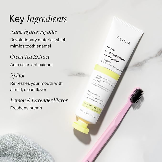 Boka Fluoride Free Toothpaste, Nano Hydroxyapatite Toothpaste, Appropriate for Sensitive Teeth - for Adult Oral Care - Lemon Lavender Flavor, 1.3 Fl Oz 2Pk